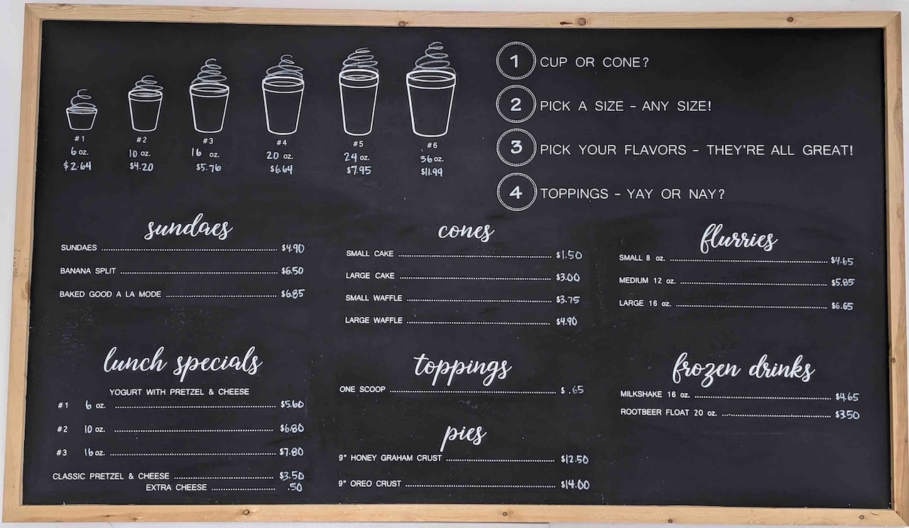 Menu Mesa Frozen Yogurt